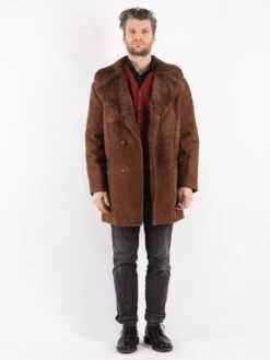 Vintage 70's Men Sheepskin Coat In Brown