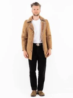 Vintage 70's Men Sheepskin Coat In Beige