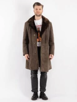 Vintage 70's Men Sheepskin Coat In Gray