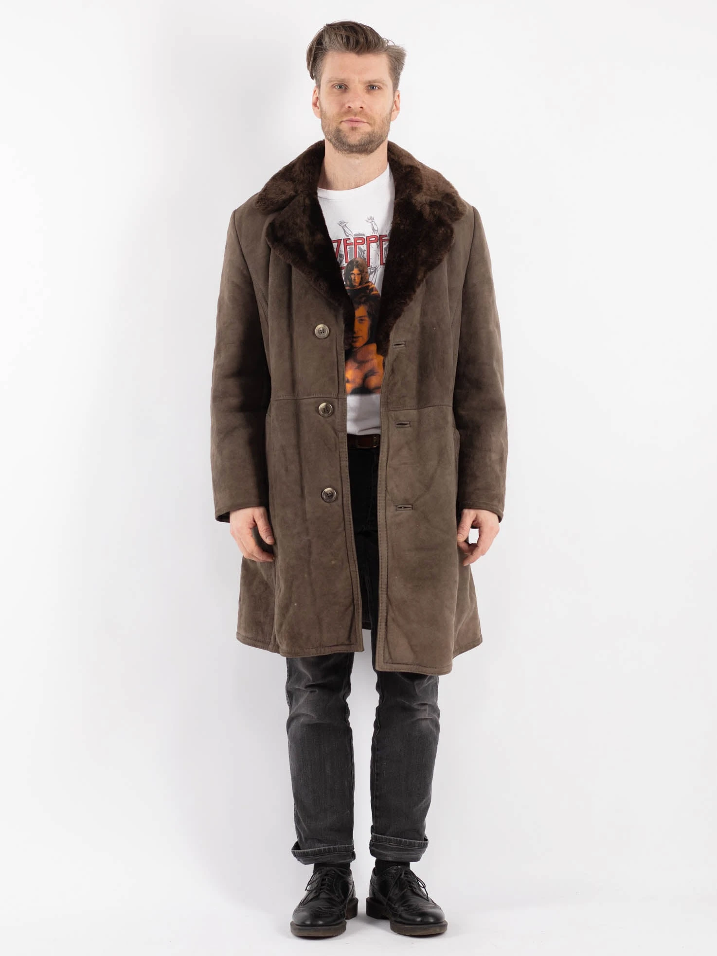 Vintage 70's Men Sheepskin Coat In Gray 1 Vintage 70's Men Sheepskin Coat In Gray