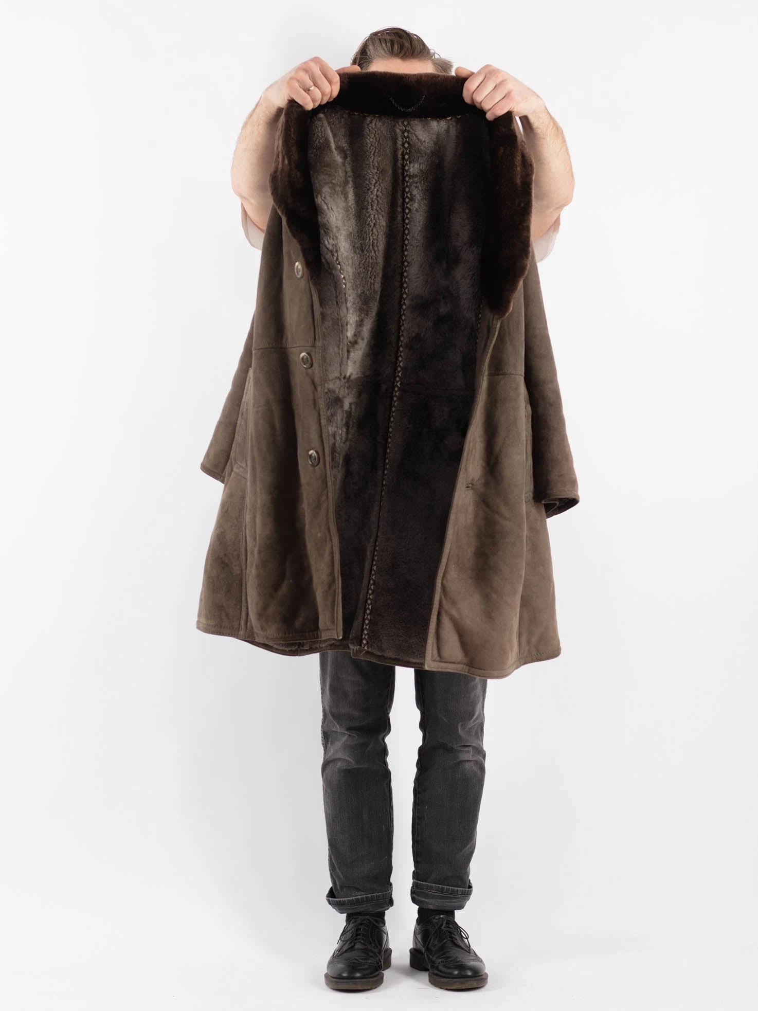 Vintage 70's Men Sheepskin Coat In Gray 4 Vintage 70's Men Sheepskin Coat In Gray - Image 4