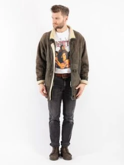 Vintage 70's Men Sheepskin Coat In Khaki