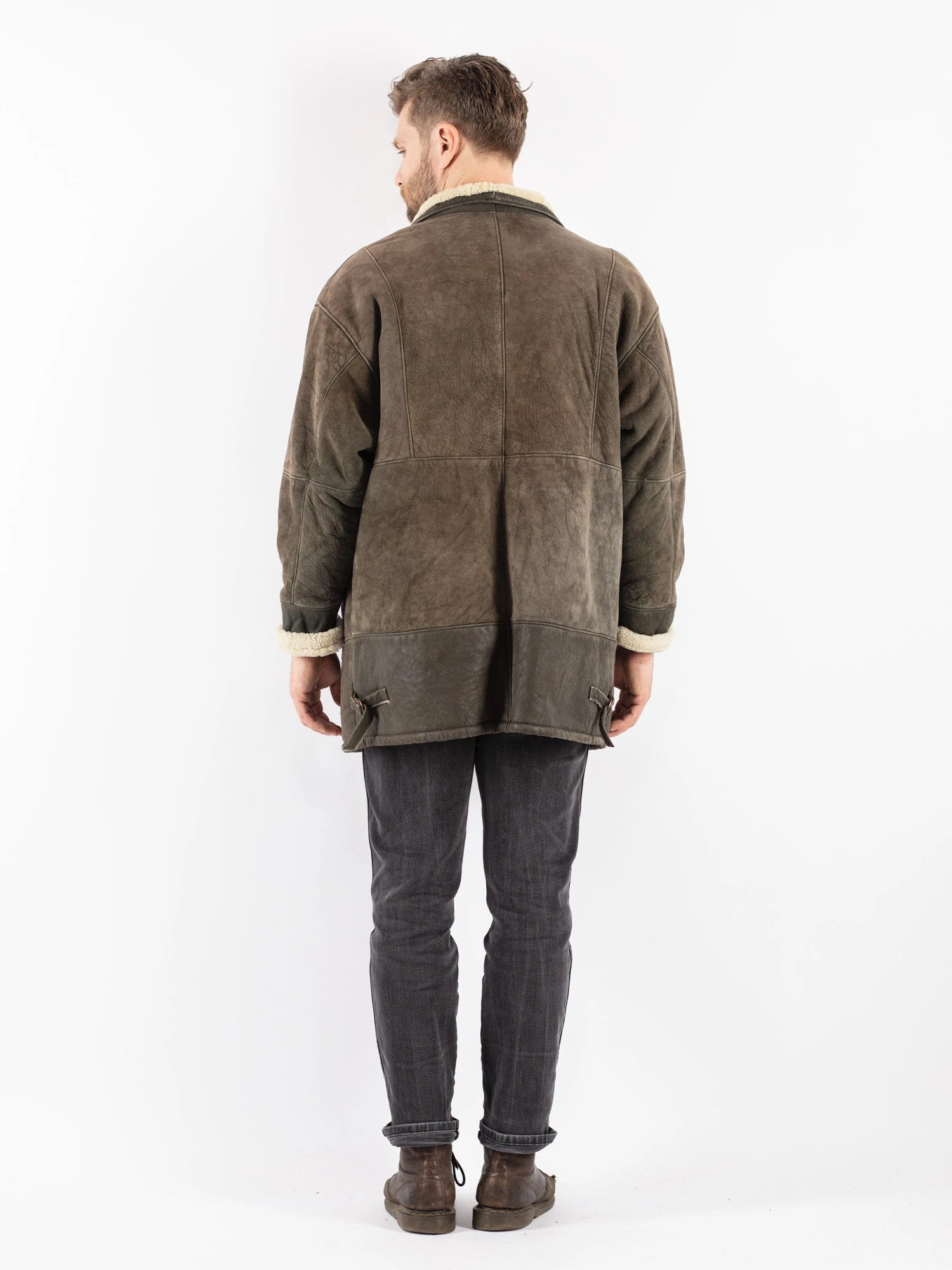 Vintage 70's Men Sheepskin Coat In Khaki 2 Vintage 70's Men Sheepskin Coat In Khaki - Image 2