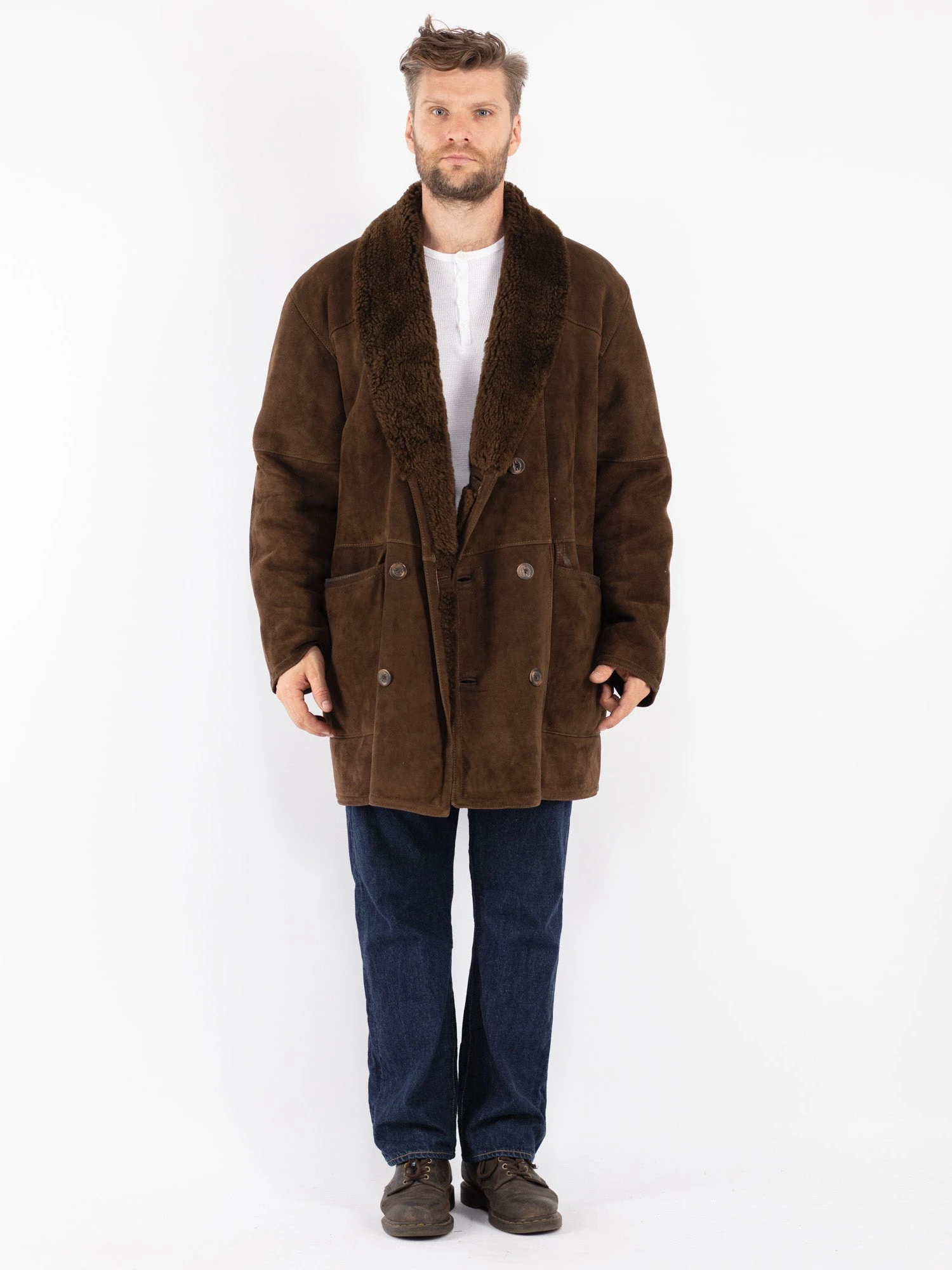 Vintage 70's Men Oversized Sheepskin Coat In Brown 1 Vintage 70's Men Oversized Sheepskin Coat In Brown