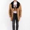 Vintage 70's Men Sheepskin Shearling Coat In Beige