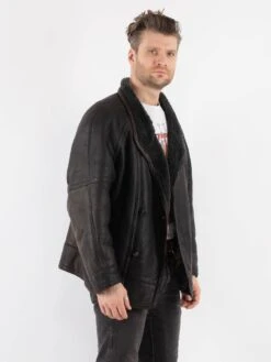 Vintage 70's Men Sheepskin Jacket In Faded Black -Northern Grip Vintage 70s Men Sheepskin Jacket 0031 1