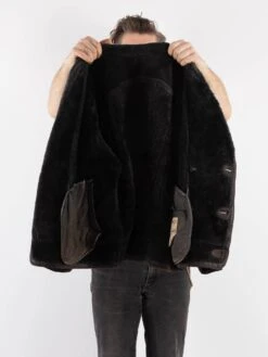 Vintage 70's Men Sheepskin Jacket In Faded Black -Northern Grip Vintage 70s Men Sheepskin Jacket 0033 1