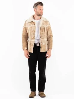 Vintage 70's Men Sheepskin Jacket In Beige