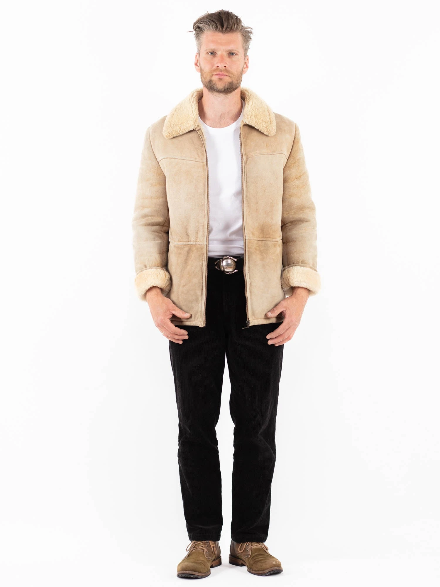 Vintage 80's Men Sheepskin Jacket In Beige 1 Vintage 80's Men Sheepskin Jacket In Beige