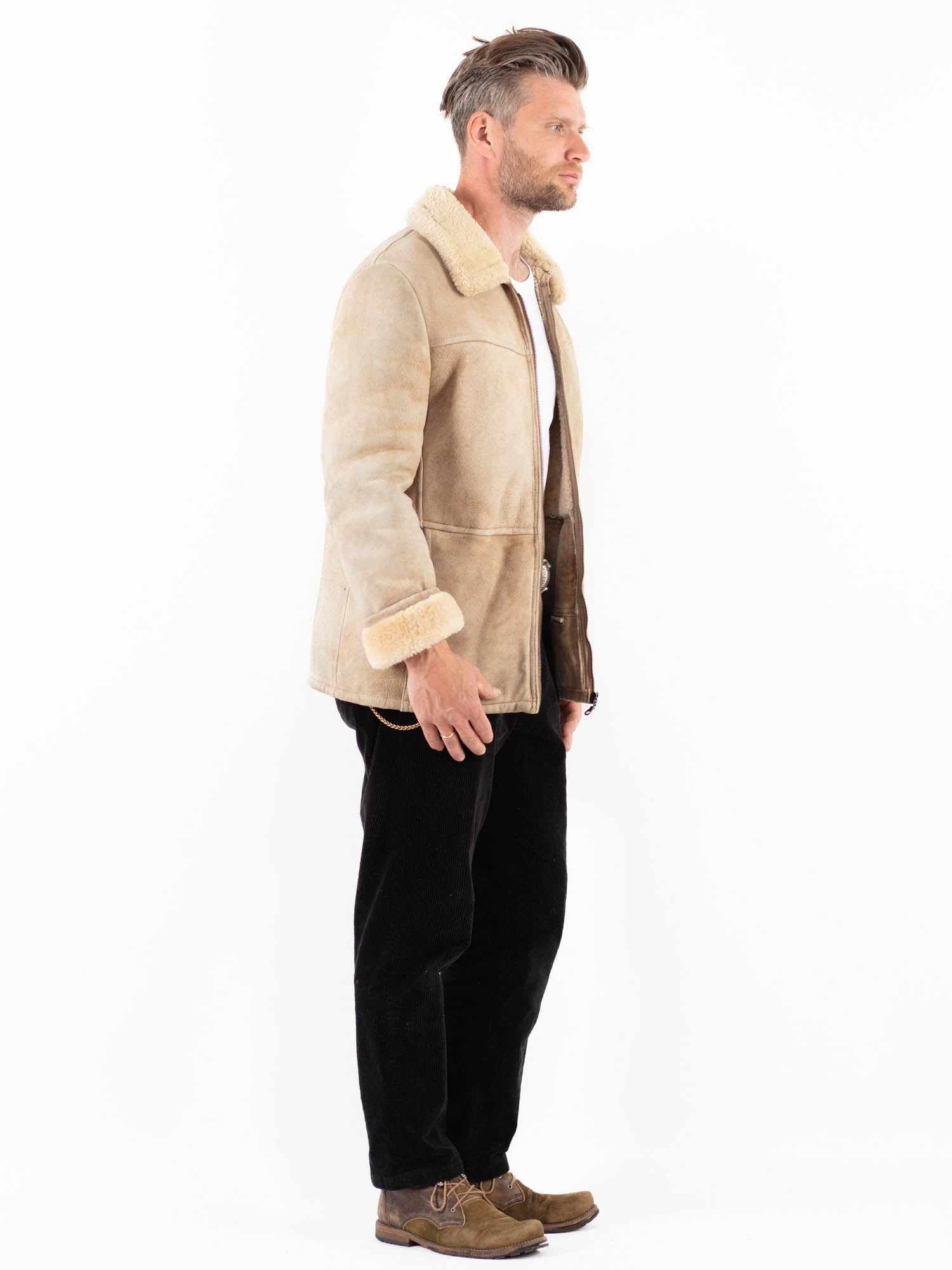 Vintage 80's Men Sheepskin Jacket In Beige 3 Vintage 80's Men Sheepskin Jacket In Beige - Image 3