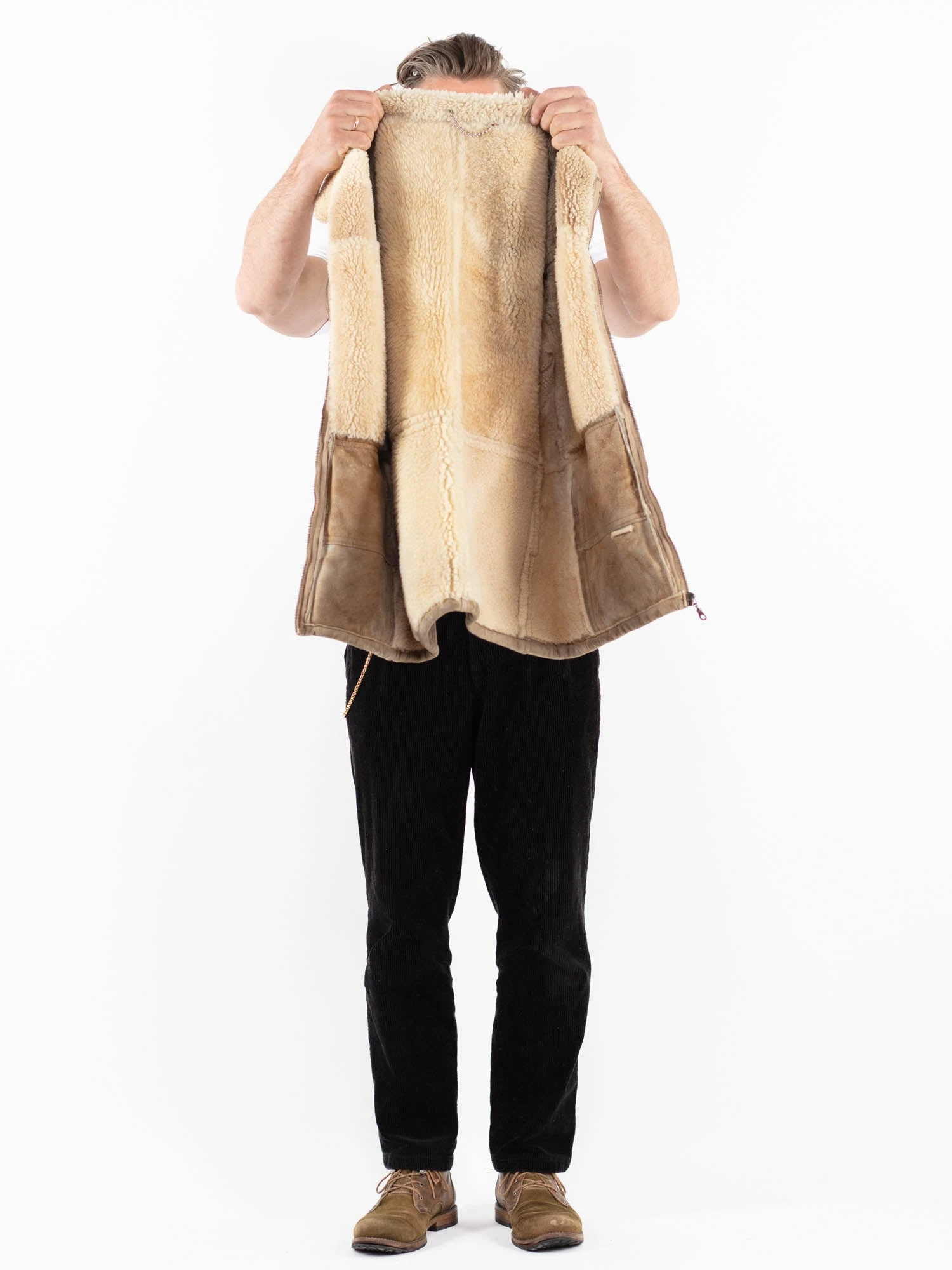 Vintage 80's Men Sheepskin Jacket In Beige 4 Vintage 80's Men Sheepskin Jacket In Beige - Image 4