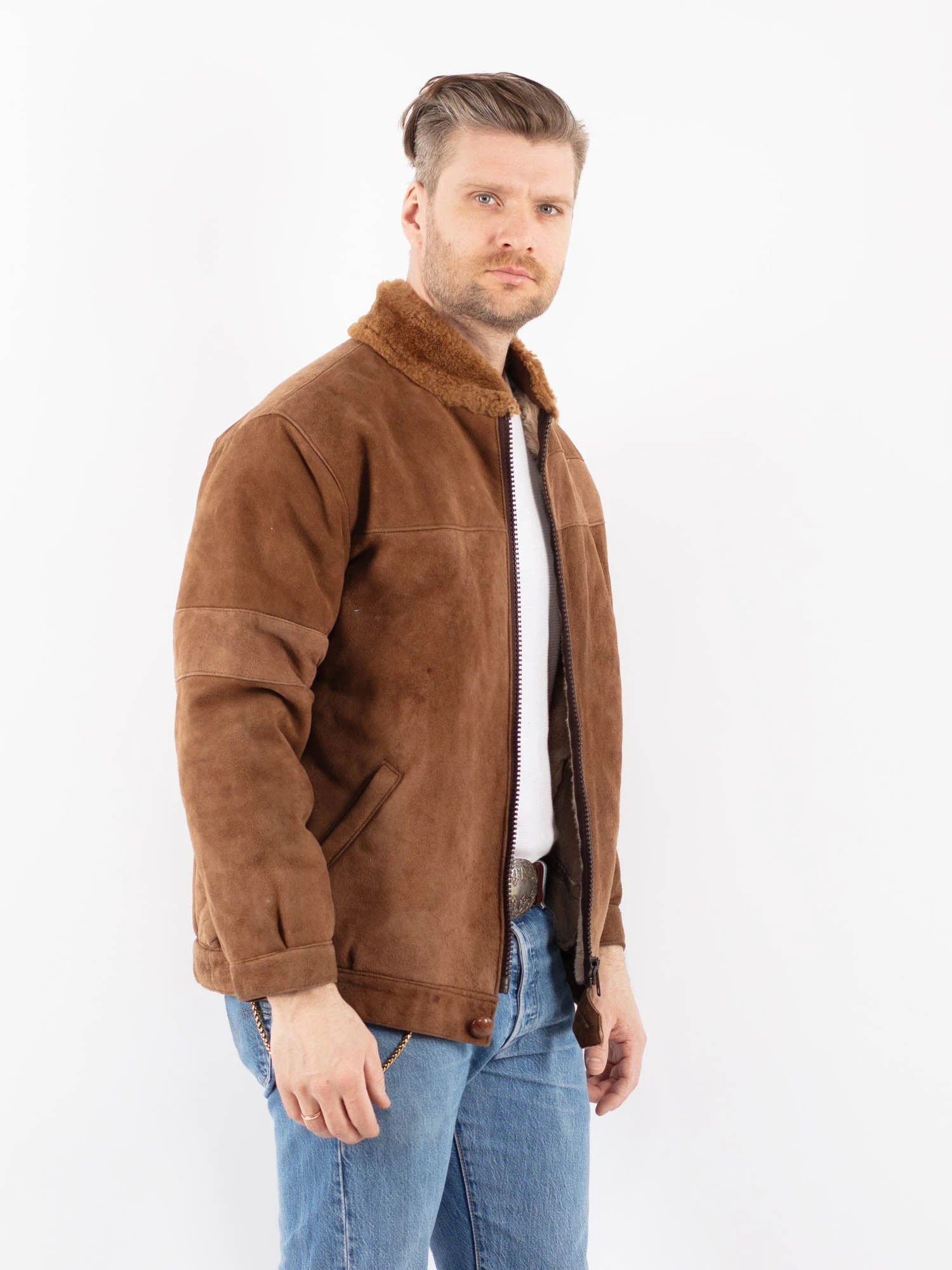 Vintage 70's Men Sheepskin Jacket In Brown 3 Vintage 70's Men Sheepskin Jacket In Brown - Image 3