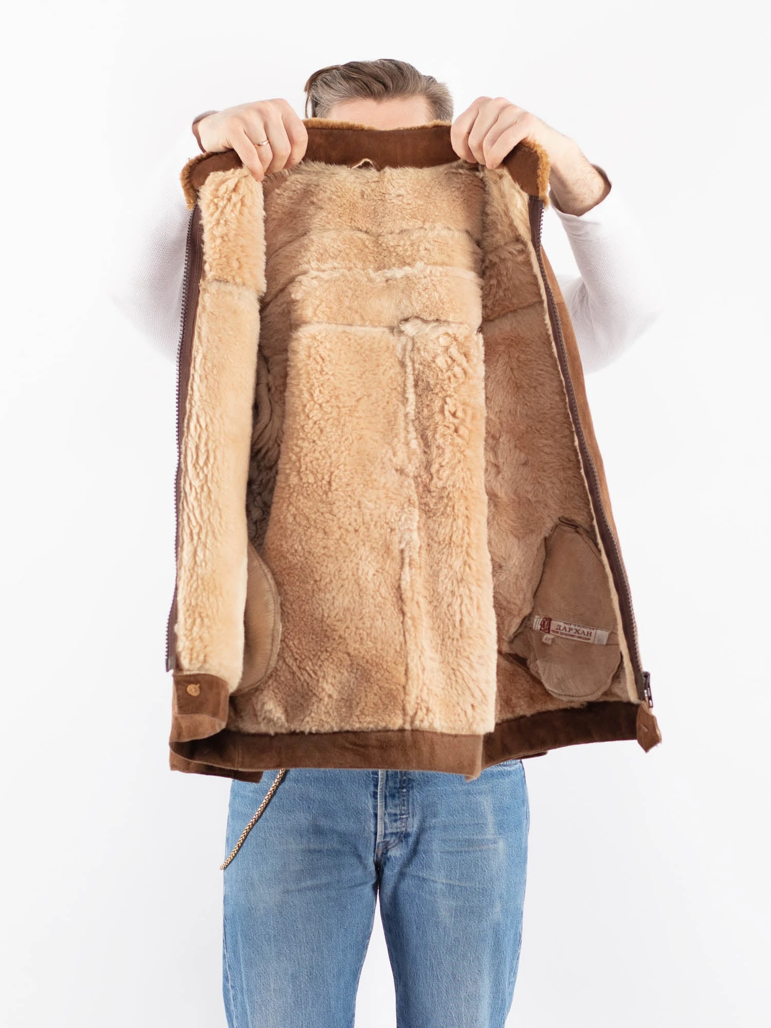 Vintage 70's Men Sheepskin Jacket In Brown 4 Vintage 70's Men Sheepskin Jacket In Brown - Image 4