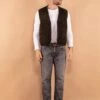 Vintage 70's Men Sheepskin Vest In Moss Brown