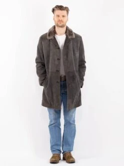 Vintage 70's Men Suede Sherpa Coat In Gray