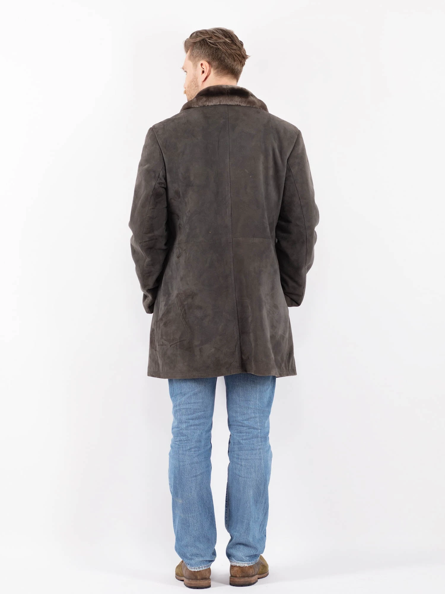 Vintage 70's Men Suede Sherpa Coat In Gray 2 Vintage 70's Men Suede Sherpa Coat In Gray - Image 2
