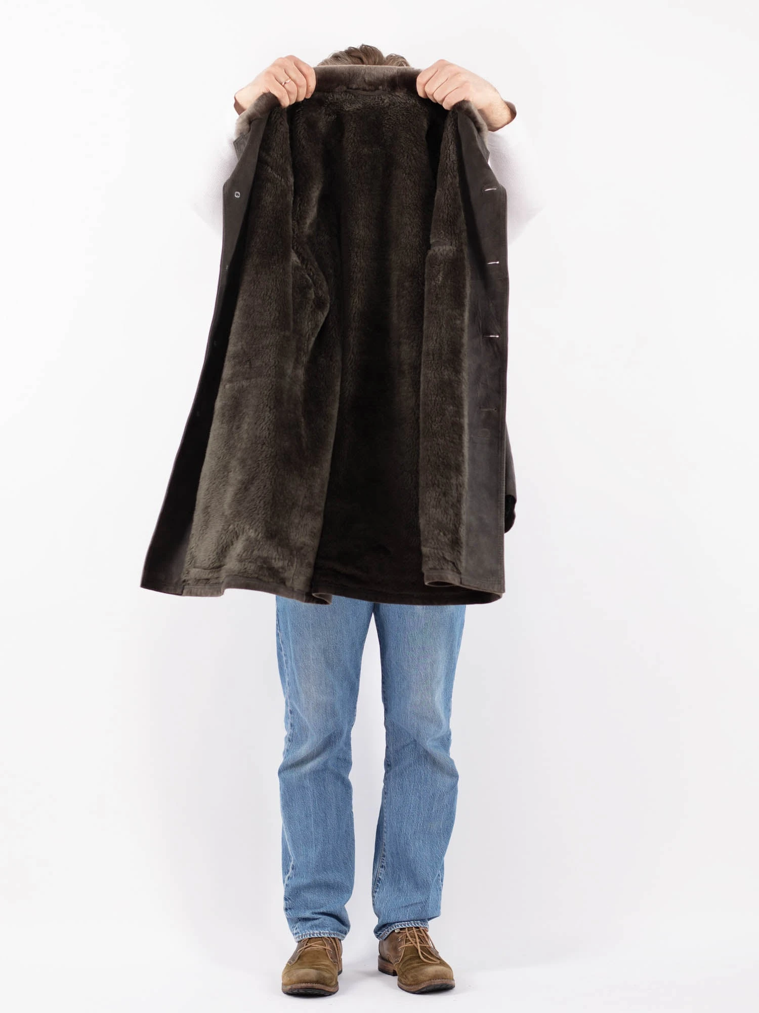 Vintage 70's Men Suede Sherpa Coat In Gray 4 Vintage 70's Men Suede Sherpa Coat In Gray - Image 4