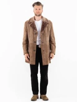 Vintage 70's Men Suede Sherpa Coat In Beige