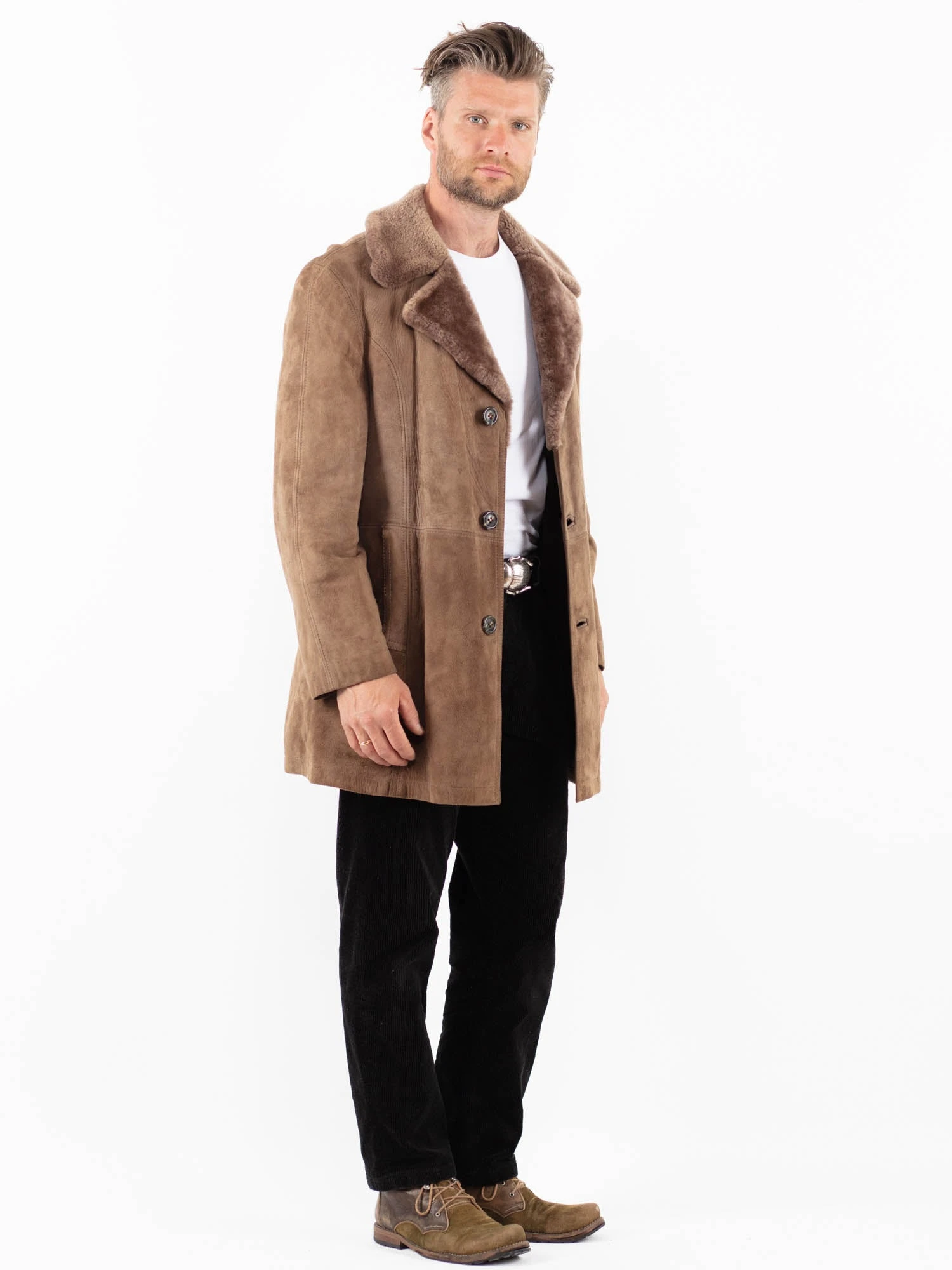 Vintage 70's Men Suede Sherpa Coat In Beige 3 Vintage 70's Men Suede Sherpa Coat In Beige - Image 3