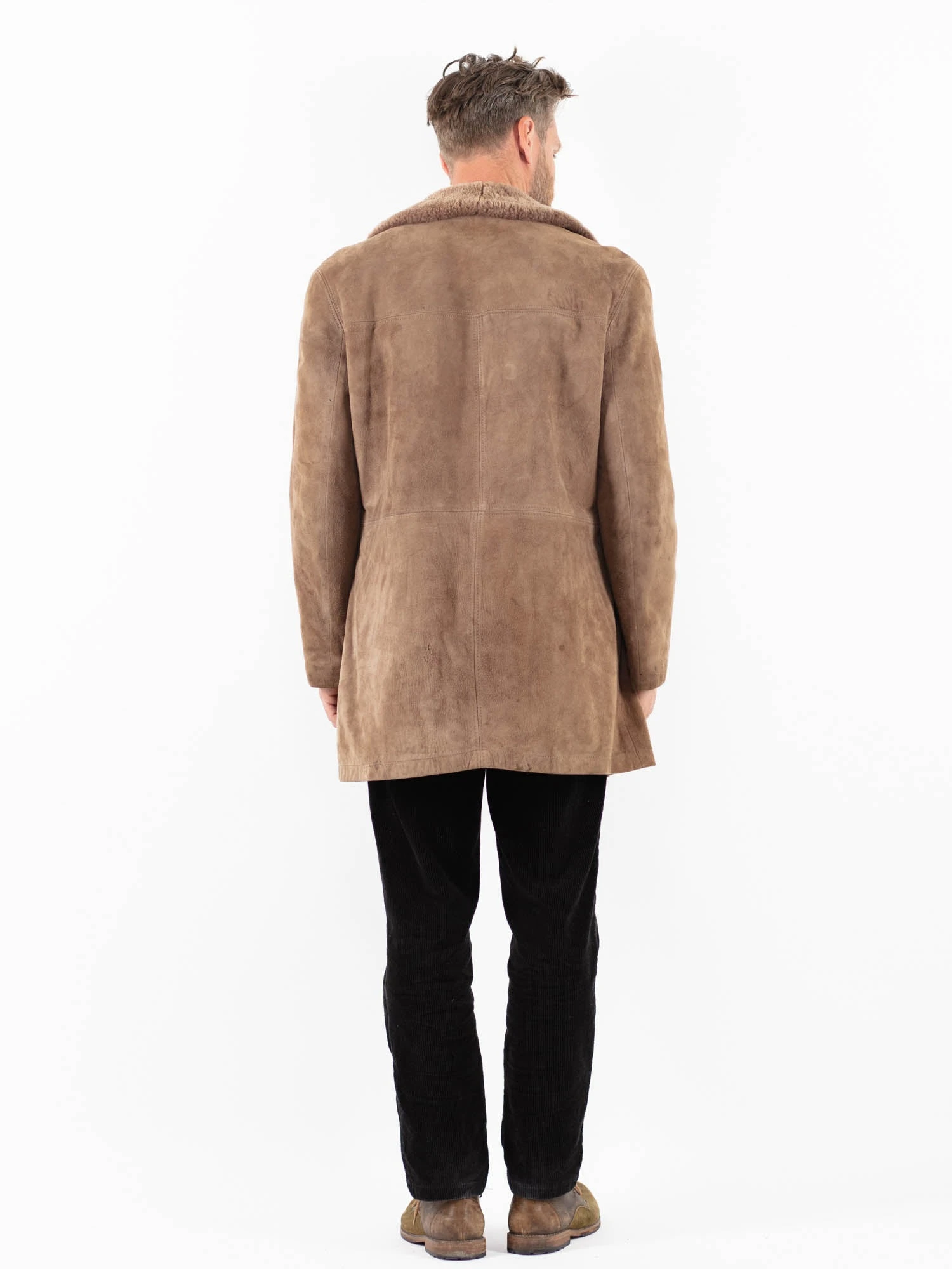 Vintage 70's Men Suede Sherpa Coat In Beige 2 Vintage 70's Men Suede Sherpa Coat In Beige - Image 2