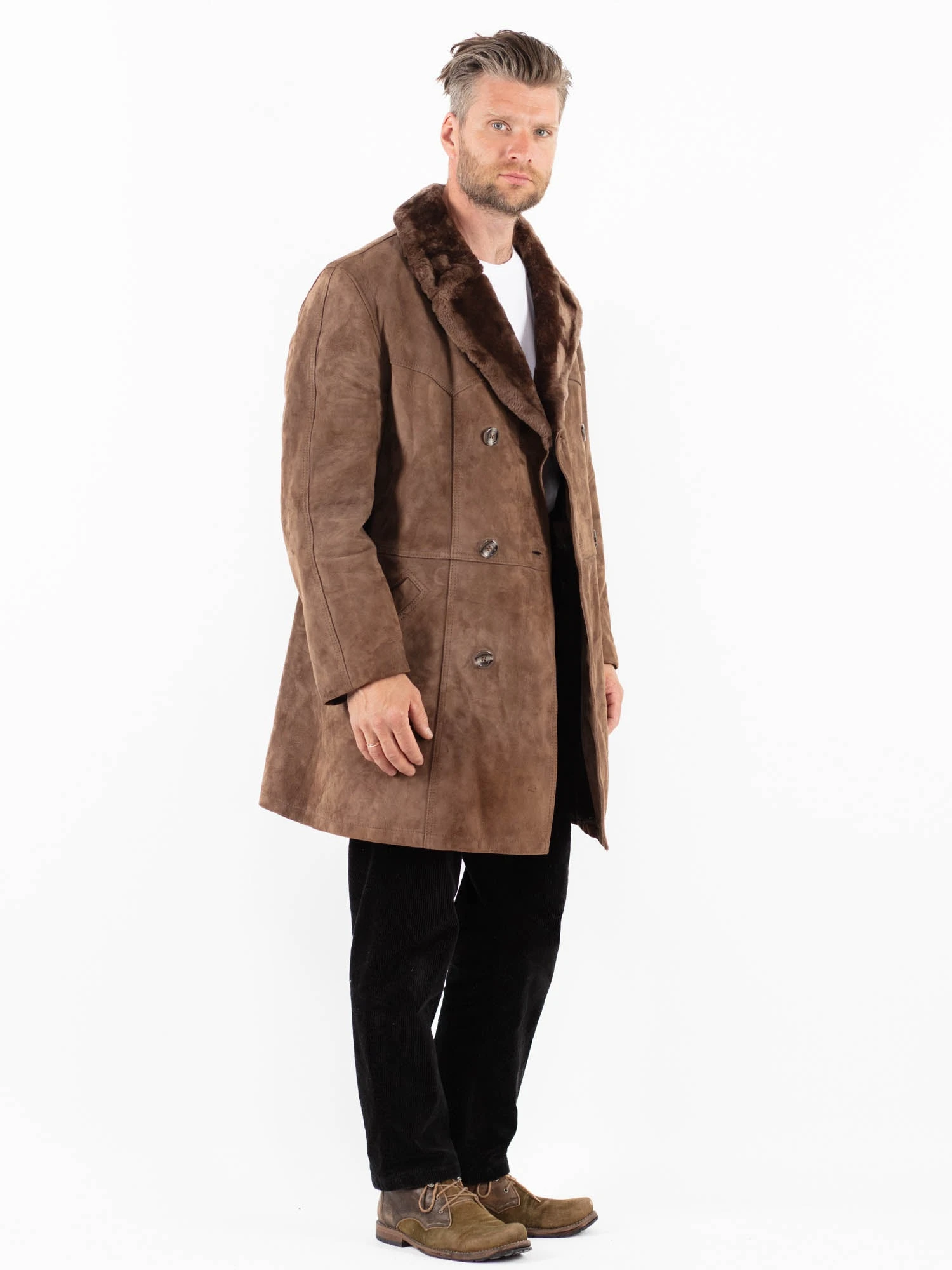 Vintage 70's Men Suede Sherpa Coat In Brown 3 Vintage 70's Men Suede Sherpa Coat In Brown - Image 3