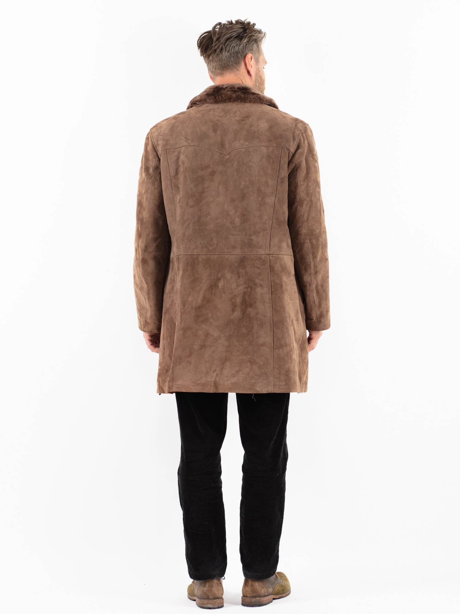 Vintage 70's Men Suede Sherpa Coat In Brown 2 Vintage 70's Men Suede Sherpa Coat In Brown - Image 2
