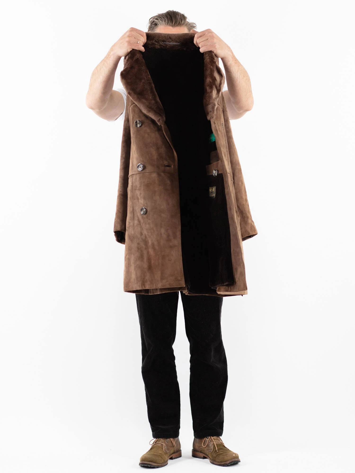 Vintage 70's Men Suede Sherpa Coat In Brown 4 Vintage 70's Men Suede Sherpa Coat In Brown - Image 4