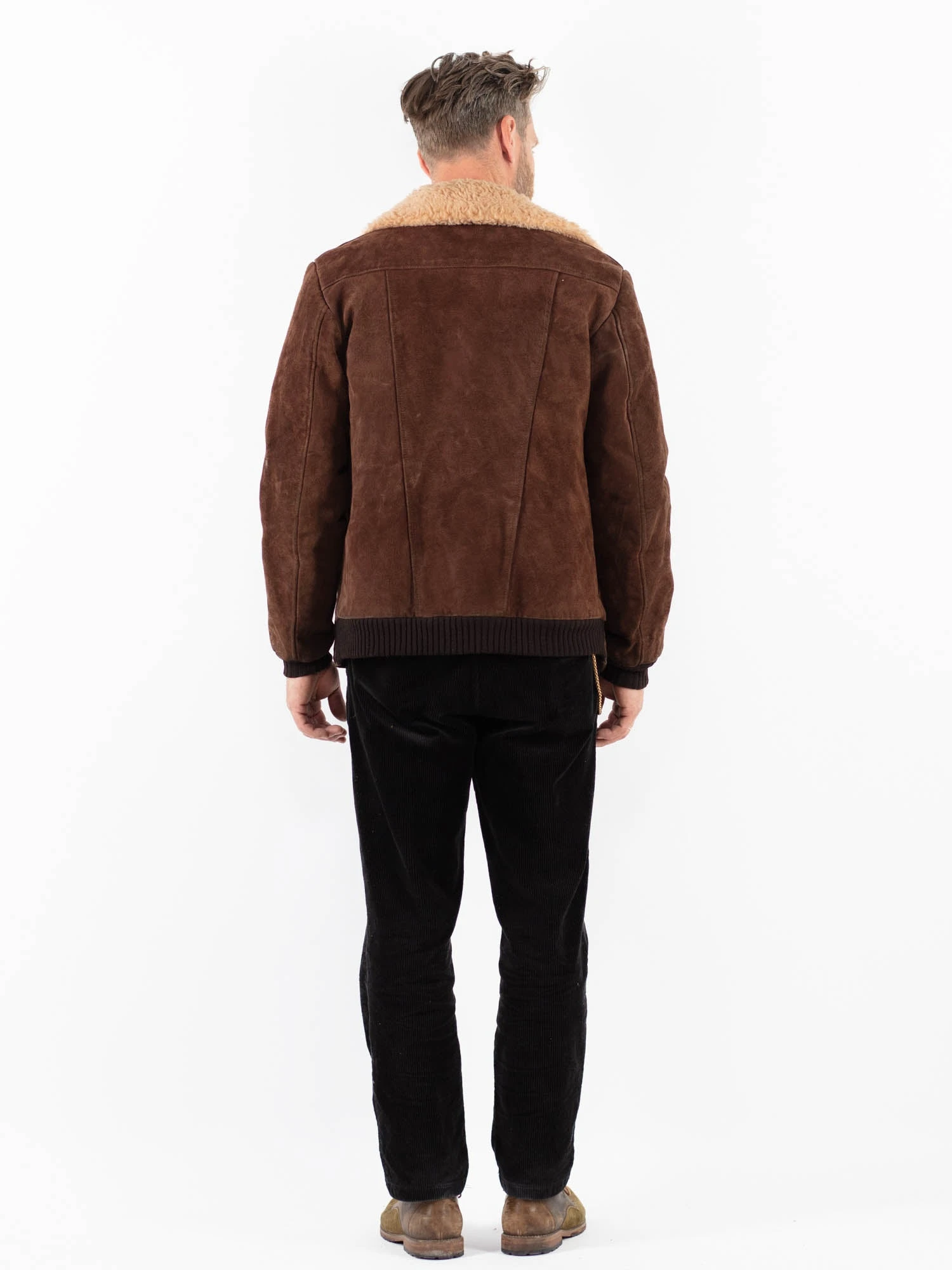 Vintage 70's Men Suede Sherpa Jacket In Brown 2 Vintage 70's Men Suede Sherpa Jacket In Brown - Image 2