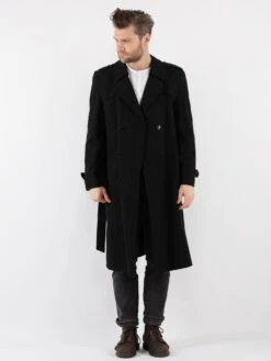 Vintage 70's Men Trench Coat In Black