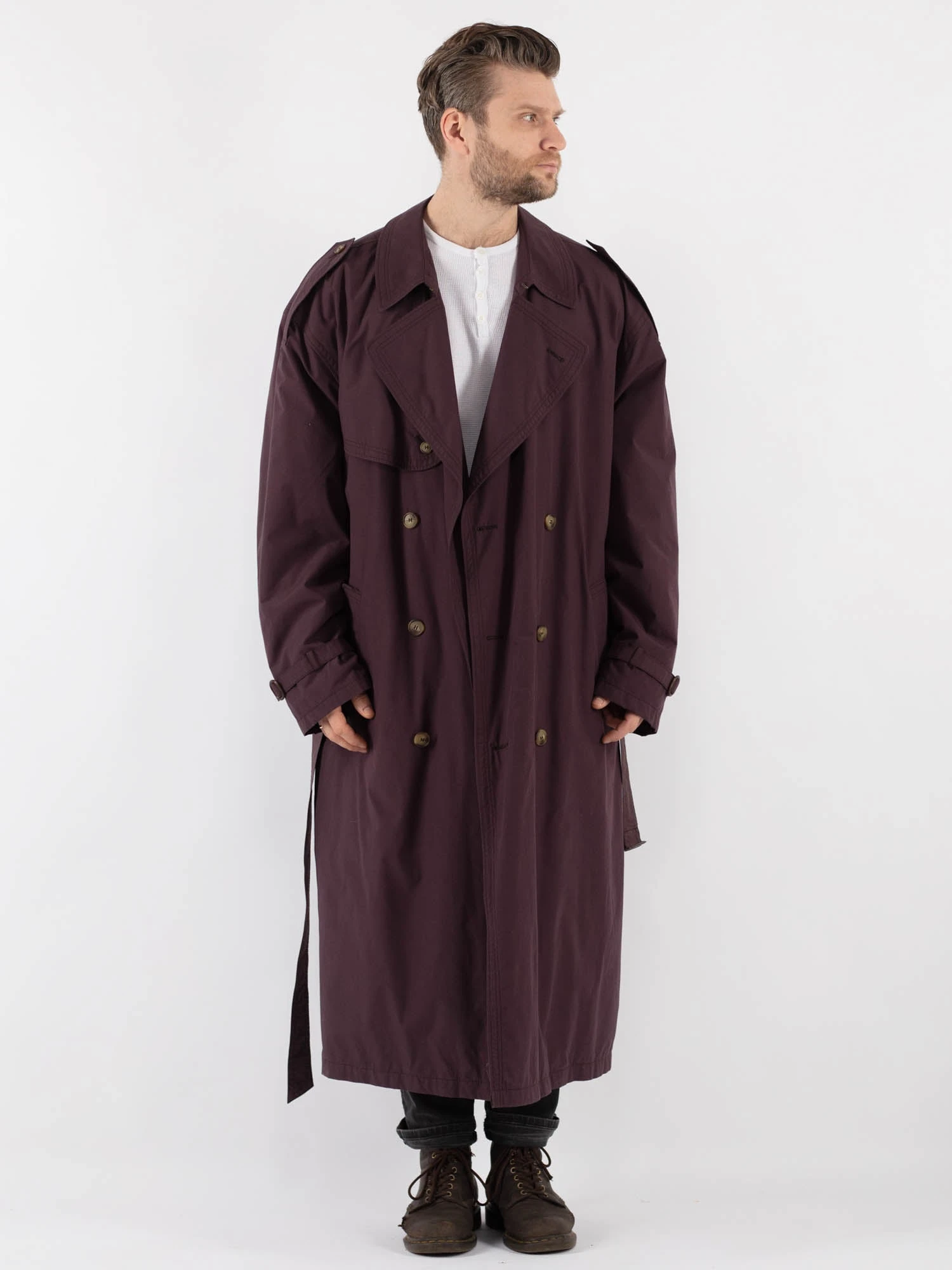 Vintage 70's Men Oversized Trench Coat In Purple 1 Vintage 70's Men Oversized Trench Coat In Purple