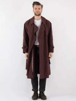 Vintage 70's Men Trench Coat In Burgundy Brown
