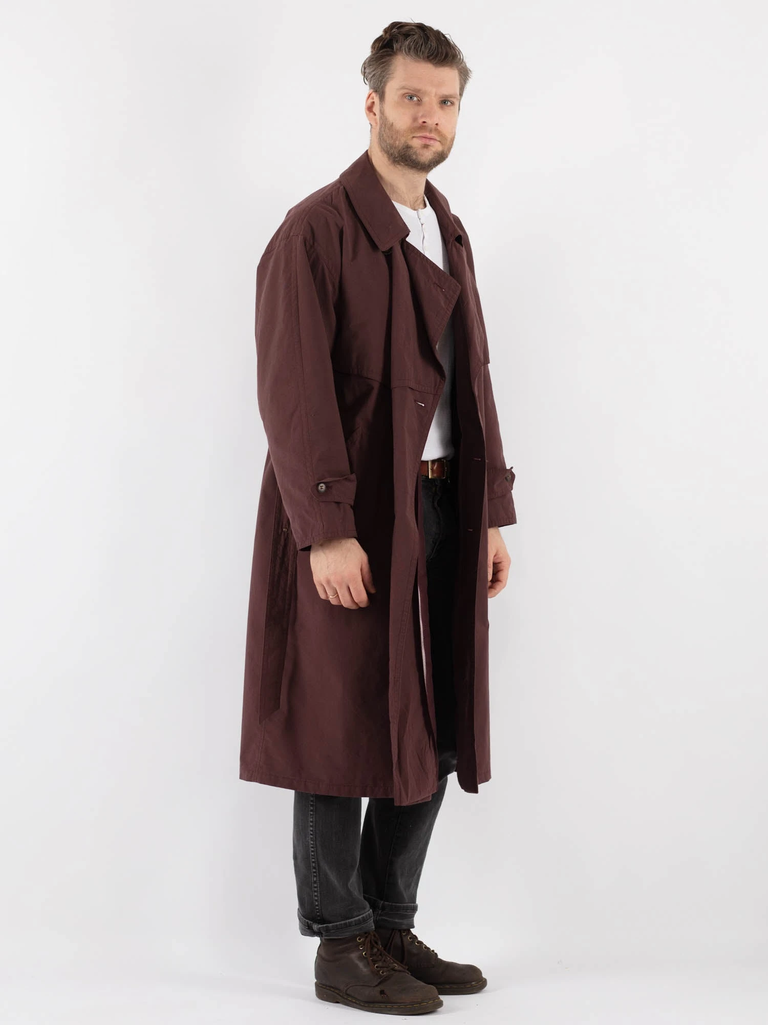 Vintage 70's Men Trench Coat In Burgundy Brown 2 Vintage 70's Men Trench Coat In Burgundy Brown - Image 2
