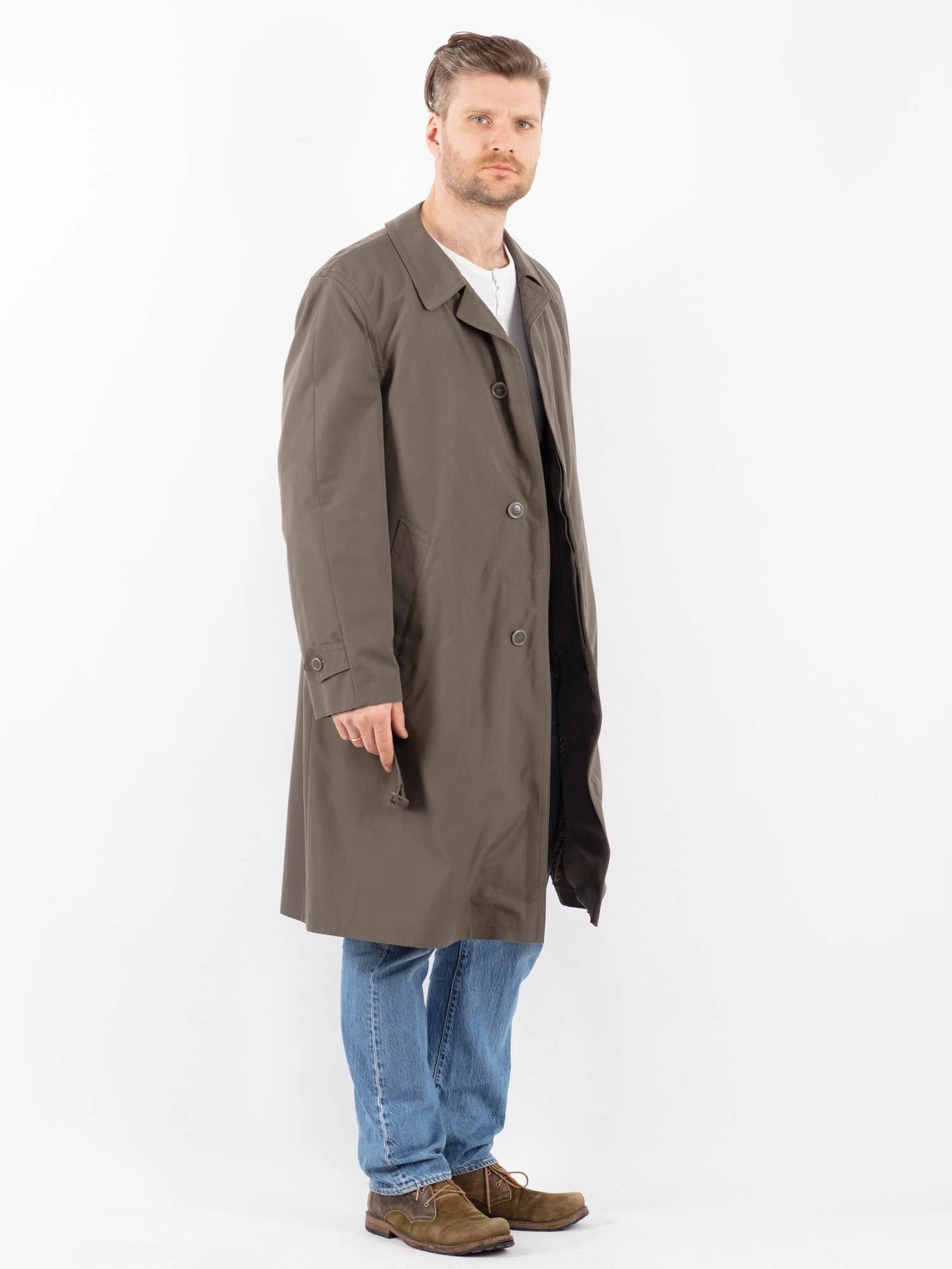 Vintage 70's Men Belted Mac Coat In Khaki 3 Vintage 70's Men Belted Mac Coat In Khaki - Image 3