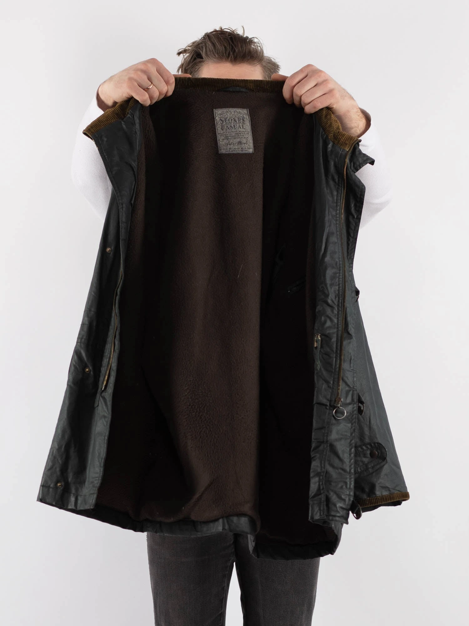 Vintage 70's Men Hooded Waxed Canvas Jacket In Black 4 Vintage 70's Men Hooded Waxed Canvas Jacket In Black - Image 4