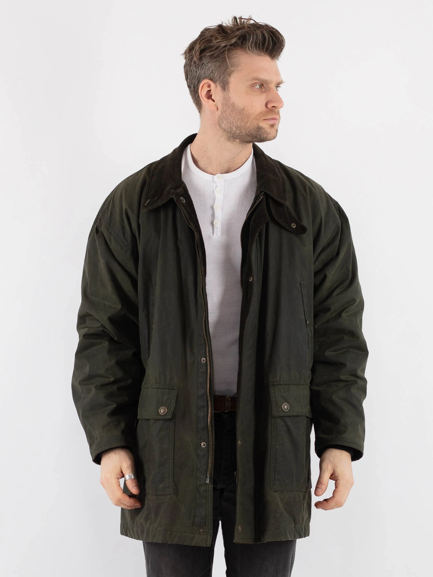 Vintage 70's Men Waxed Canvas Coat In Green 1 Vintage 70's Men Waxed Canvas Coat In Green