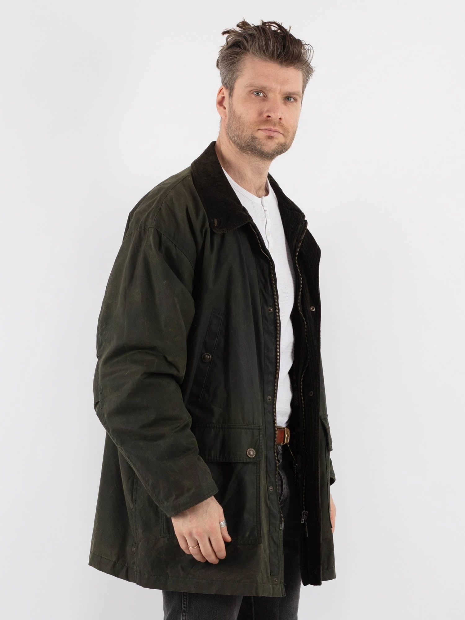 Vintage 70's Men Waxed Canvas Coat In Green 2 Vintage 70's Men Waxed Canvas Coat In Green - Image 2