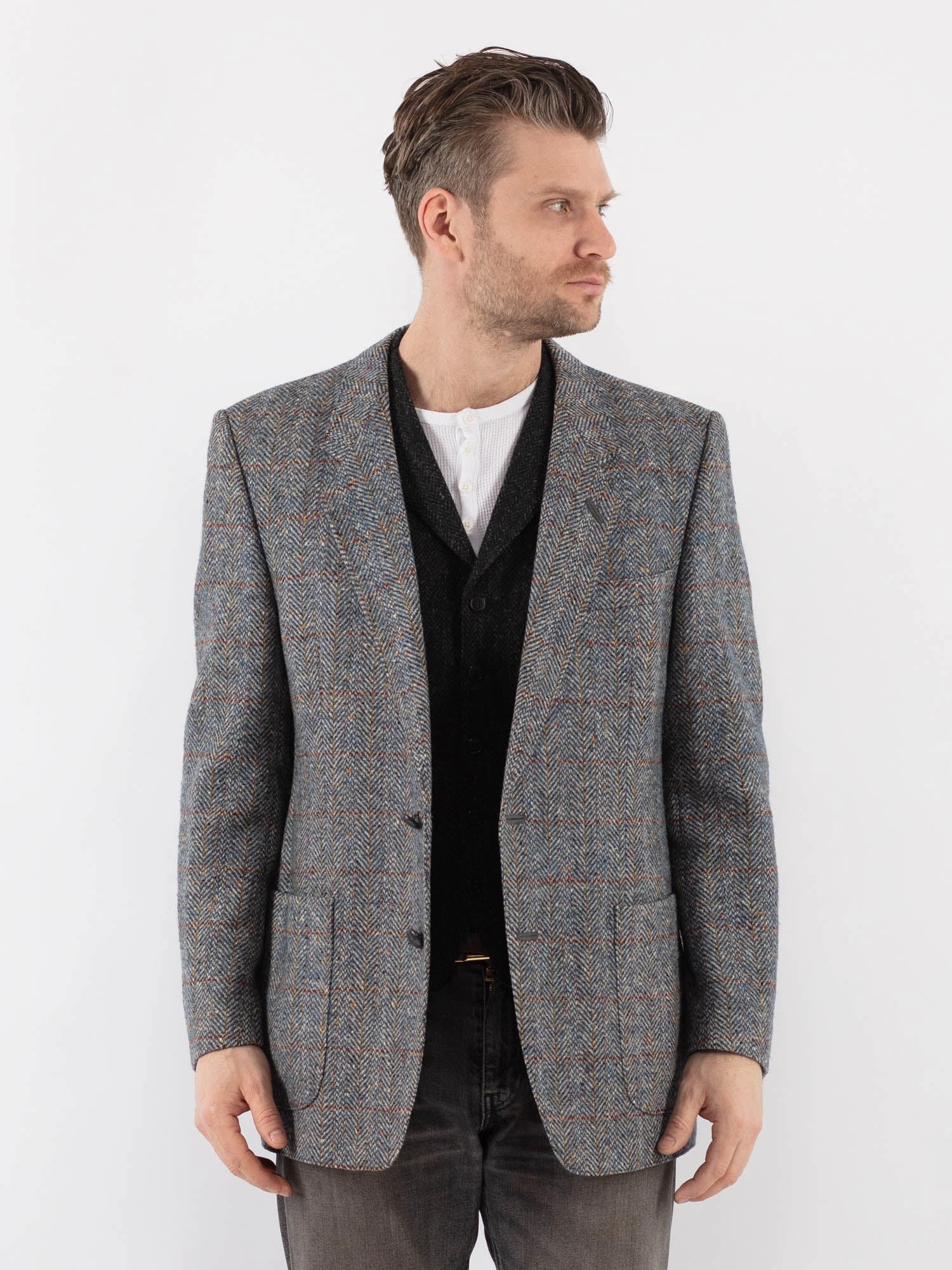 Vintage 70's Men Tweed Style Wool Blazer Jacket In Gray Blue 1 Vintage 70's Men Tweed Style Wool Blazer Jacket In Gray Blue