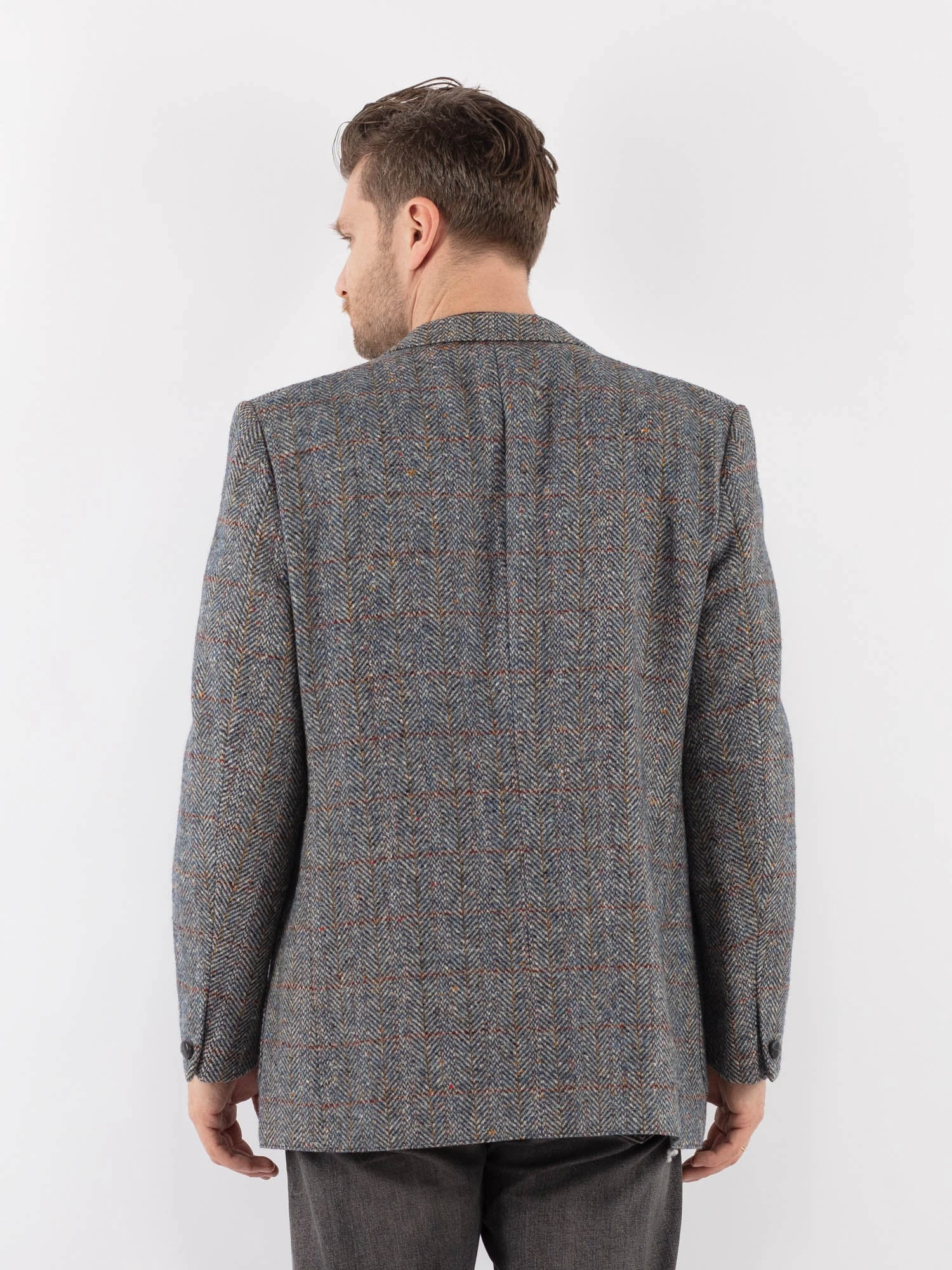 Vintage 70's Men Tweed Style Wool Blazer Jacket In Gray Blue 2 Vintage 70's Men Tweed Style Wool Blazer Jacket In Gray Blue - Image 2