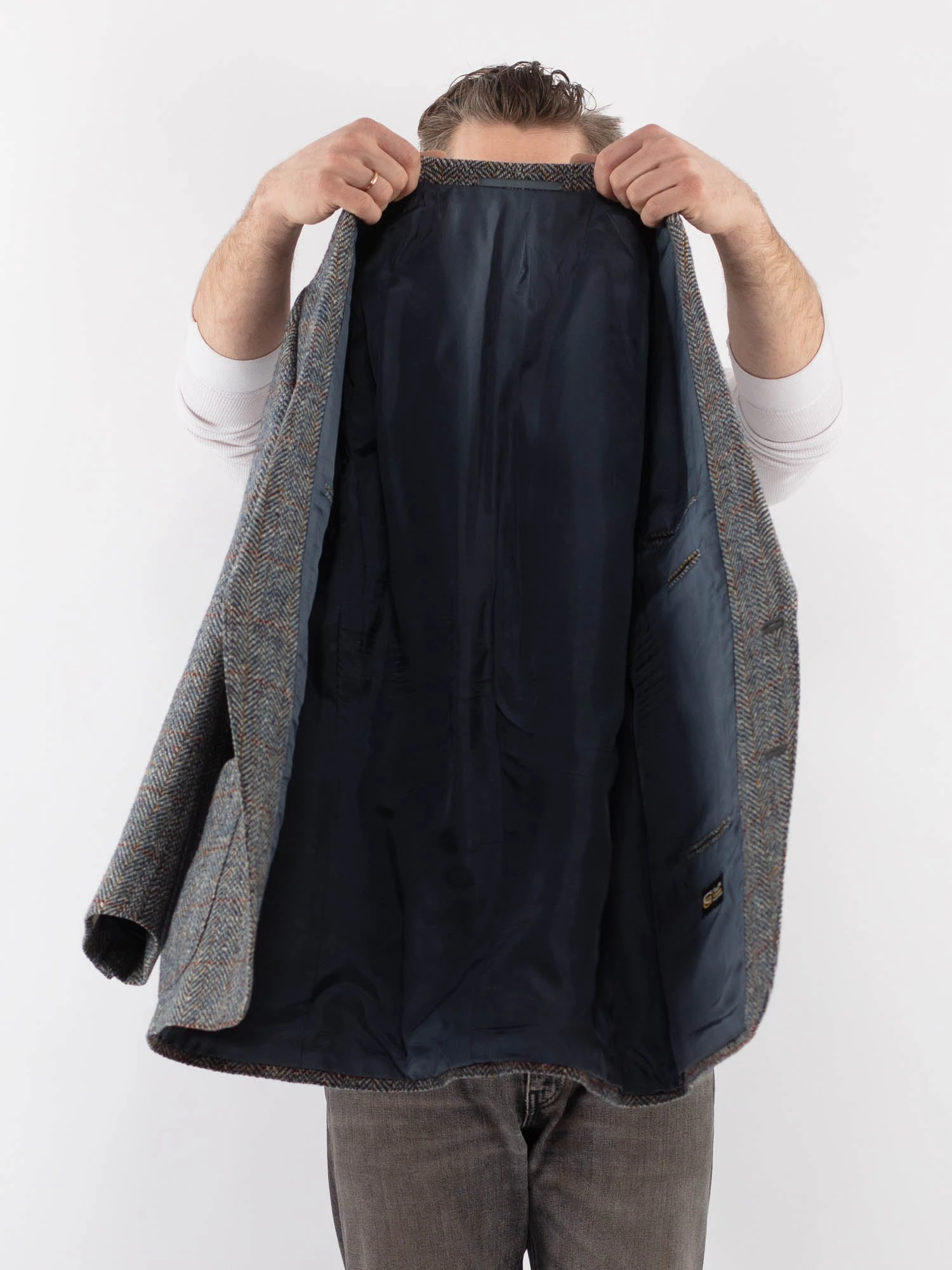 Vintage 70's Men Tweed Style Wool Blazer Jacket In Gray Blue 4 Vintage 70's Men Tweed Style Wool Blazer Jacket In Gray Blue - Image 4