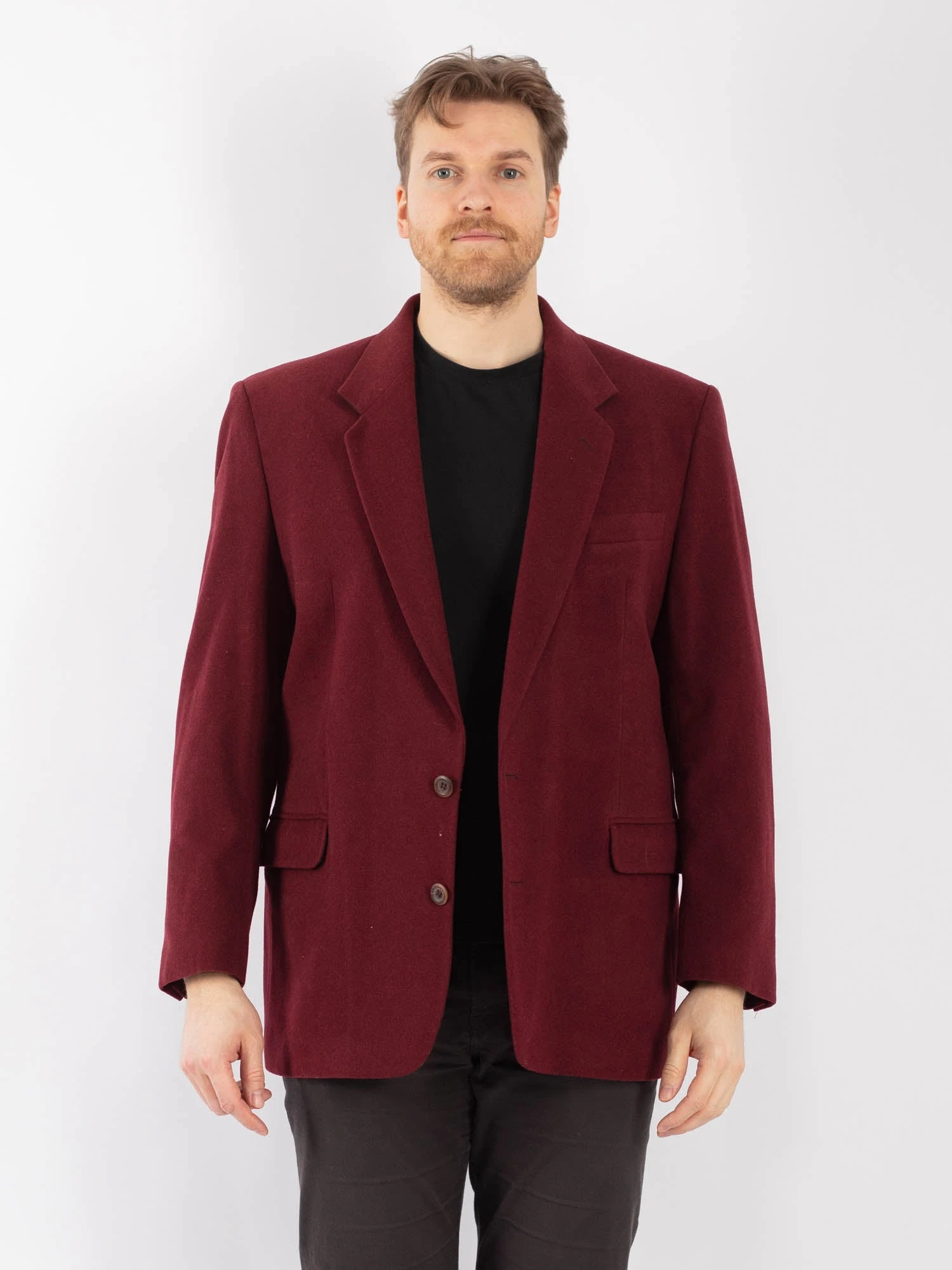 Vintage 70's Men Cashmere Wool Blend Blazer Jacket In Red 1 Vintage 70's Men Cashmere Wool Blend Blazer Jacket In Red