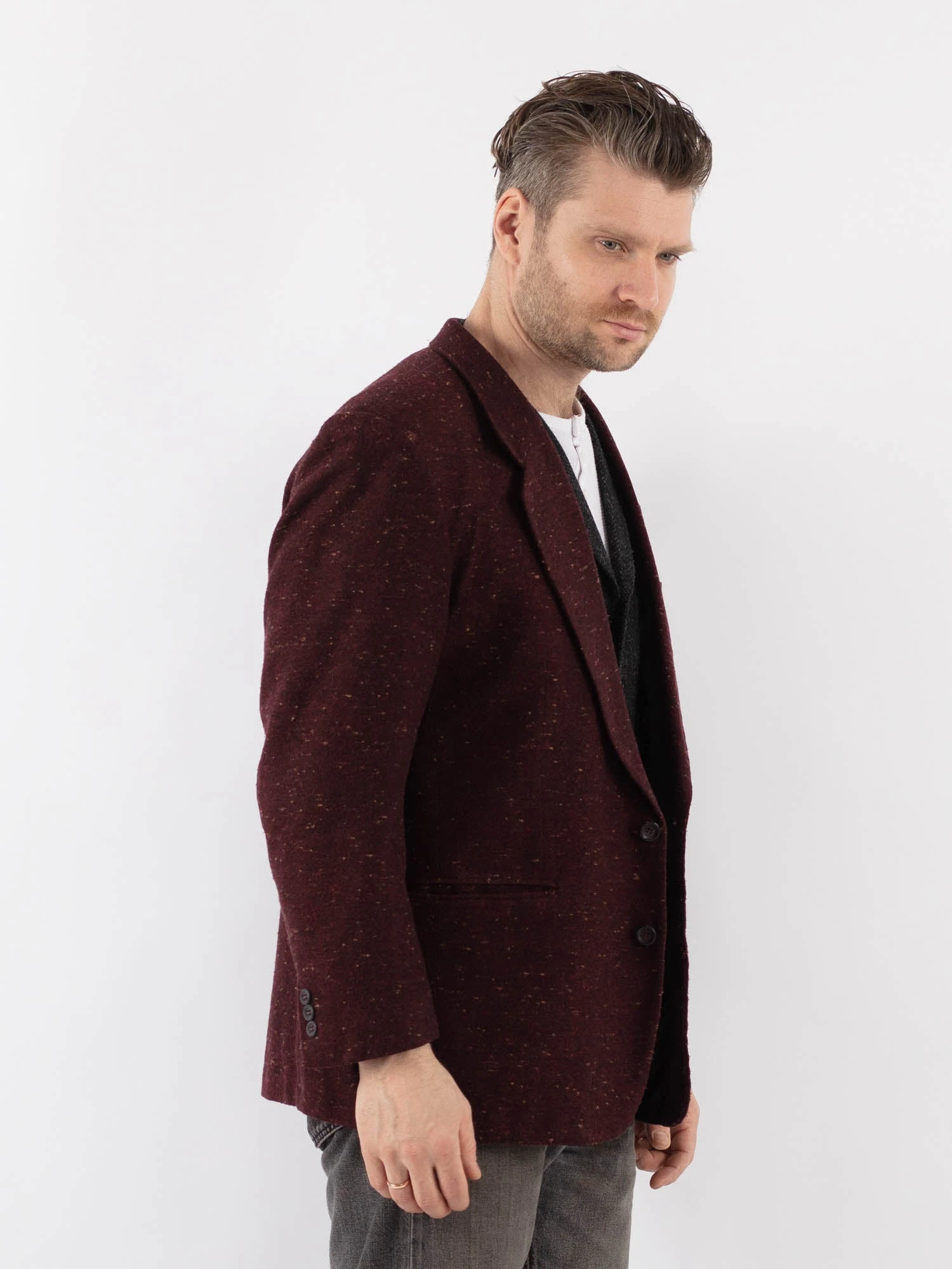 Vintage 70's Men Wool Blazer Jacket In Red 2 Vintage 70's Men Wool Blazer Jacket In Red - Image 2