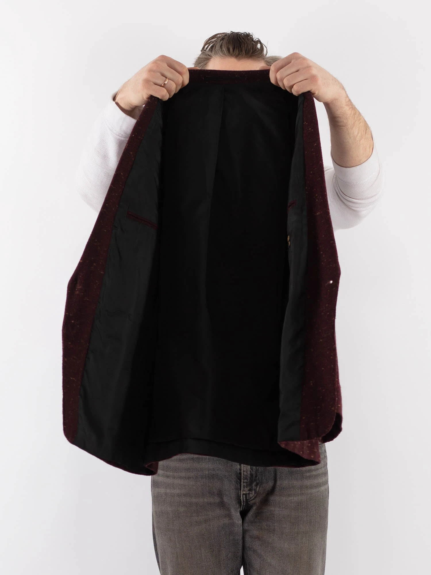 Vintage 70's Men Wool Blazer Jacket In Red 4 Vintage 70's Men Wool Blazer Jacket In Red - Image 4