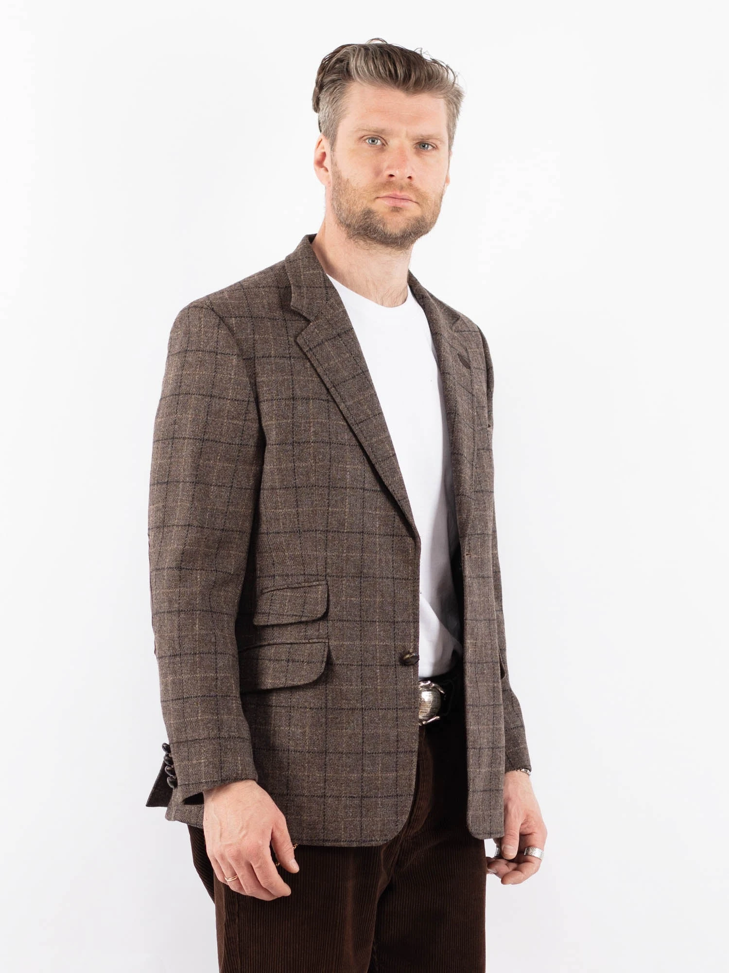 Vintage 70's Men Wool Blend Blazer Jacket In Brown 3 Vintage 70's Men Wool Blend Blazer Jacket In Brown - Image 3