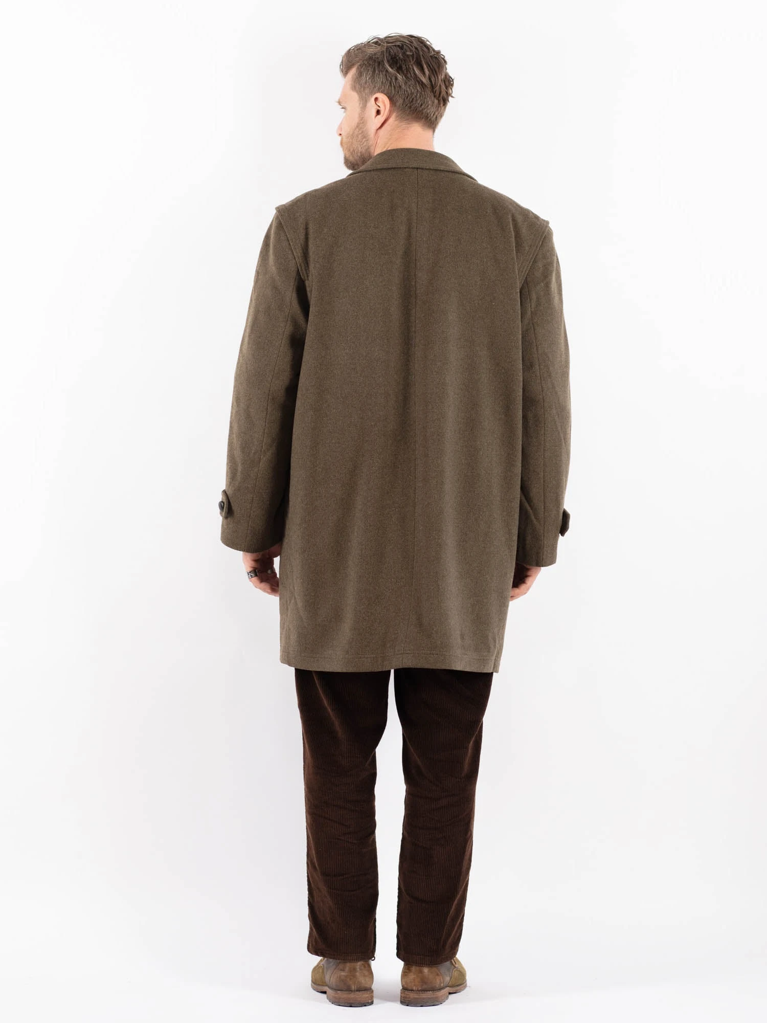 Vintage 70's Men Wool Coat In Green 2 Vintage 70's Men Wool Coat In Green - Image 2