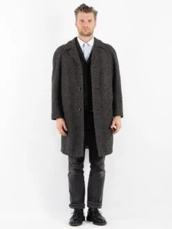 Vintage 70's Men Wool Coat In Gray