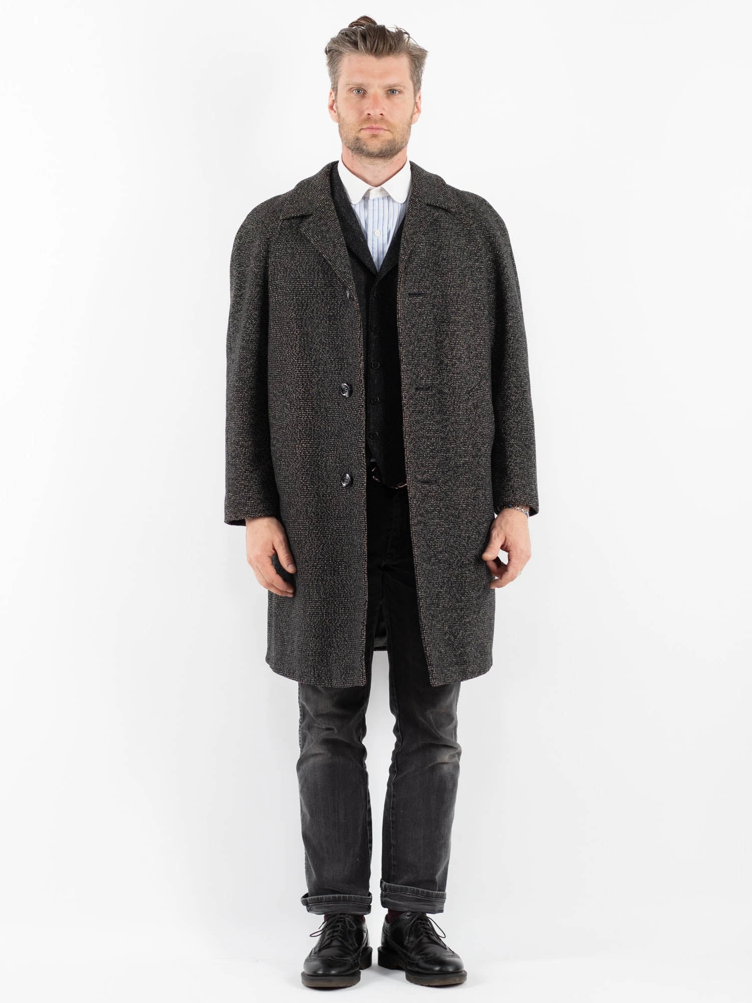 Vintage 70's Men Wool Coat In Gray 1 Vintage 70's Men Wool Coat In Gray