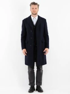 Vintage 70's Men Wool Coat In Blue