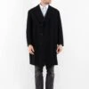 Vintage 70's Men Wool Coat In Black