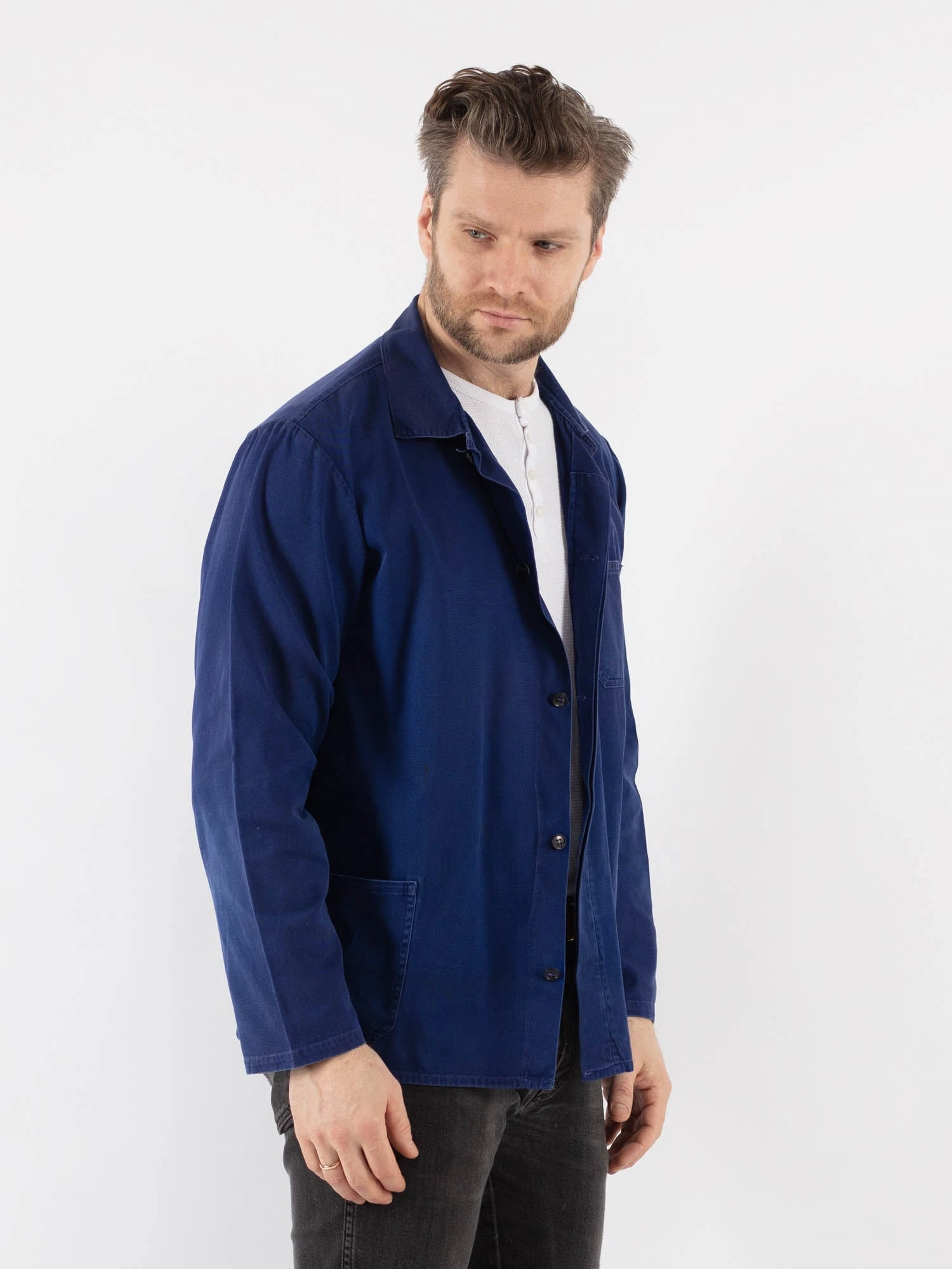 Vintage 70's Men Work Jacket In Blue 3 Vintage 70's Men Work Jacket In Blue - Image 3