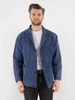 Vintage 70's Men Sun Faded Work Jacket In Blue